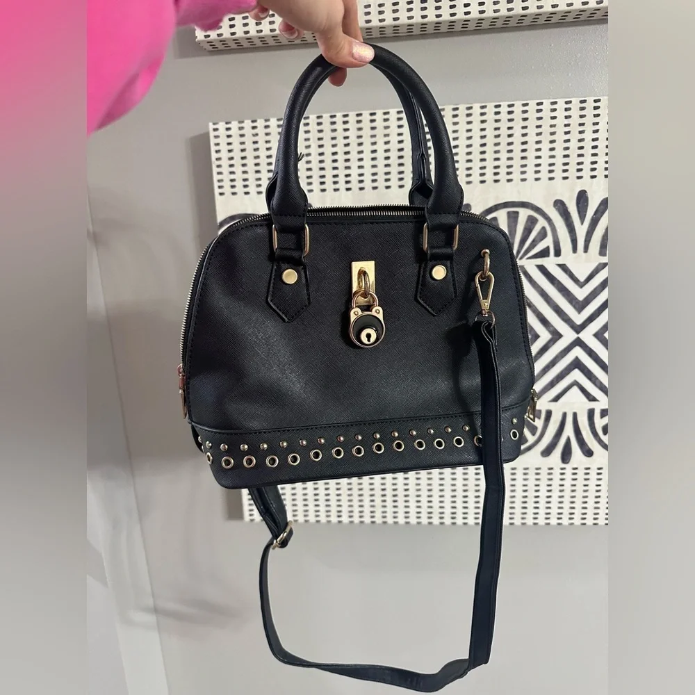 Black Handbag with Gold Accents - Picture 3 of 10